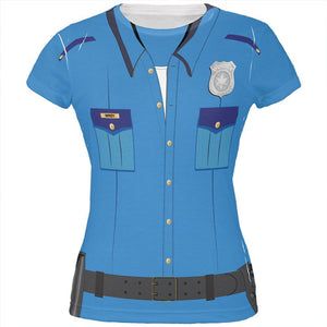 Halloween Patrol Blue Police Officer Costume All Over Juniors T Shirt