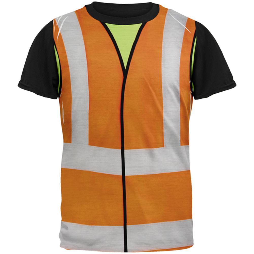 Halloween Road Worker Construction Vest Costume All Over Mens Black Back T Shirt