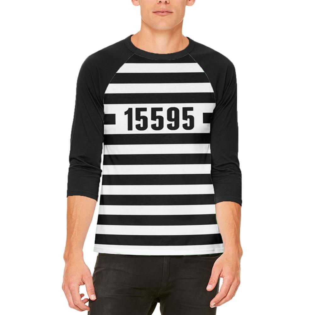Halloween Prisoner Old Time Striped Costume Mens Raglan T Shirt