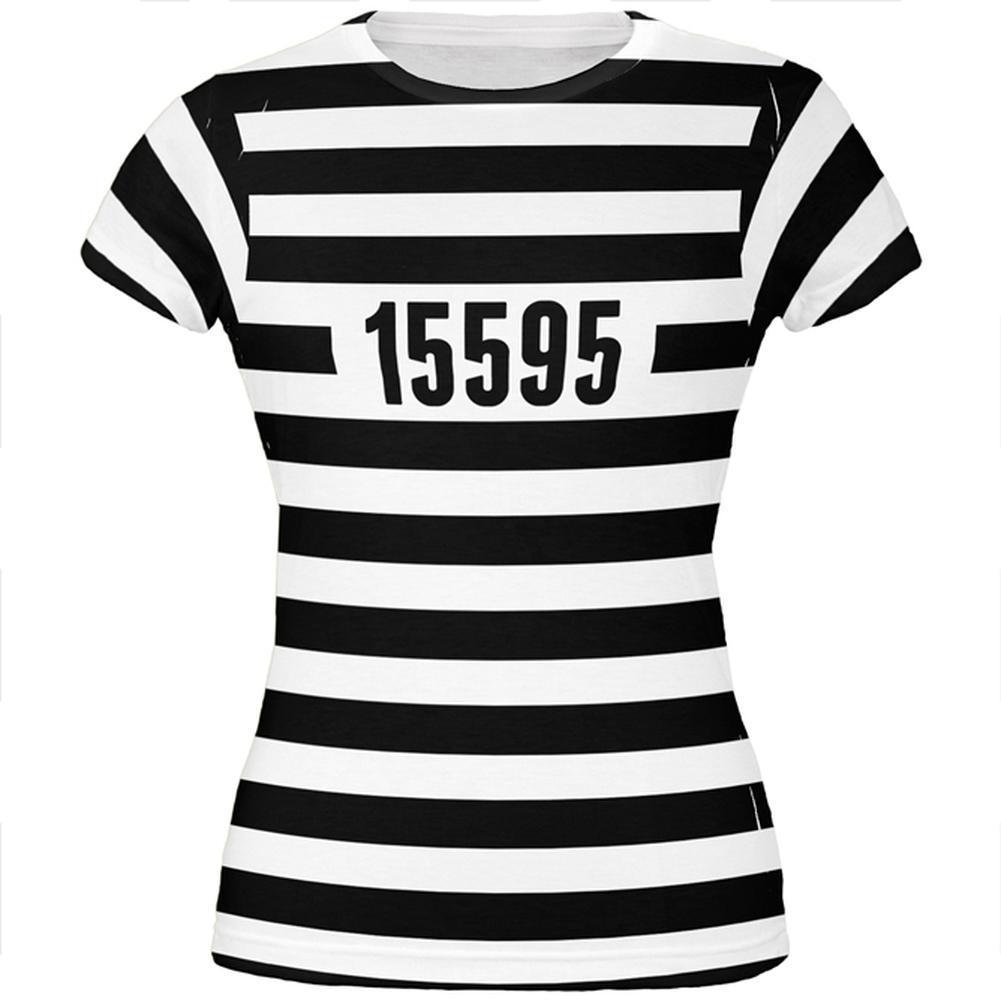 Halloween Prisoner Old Time Striped Costume All Over Juniors T Shirt