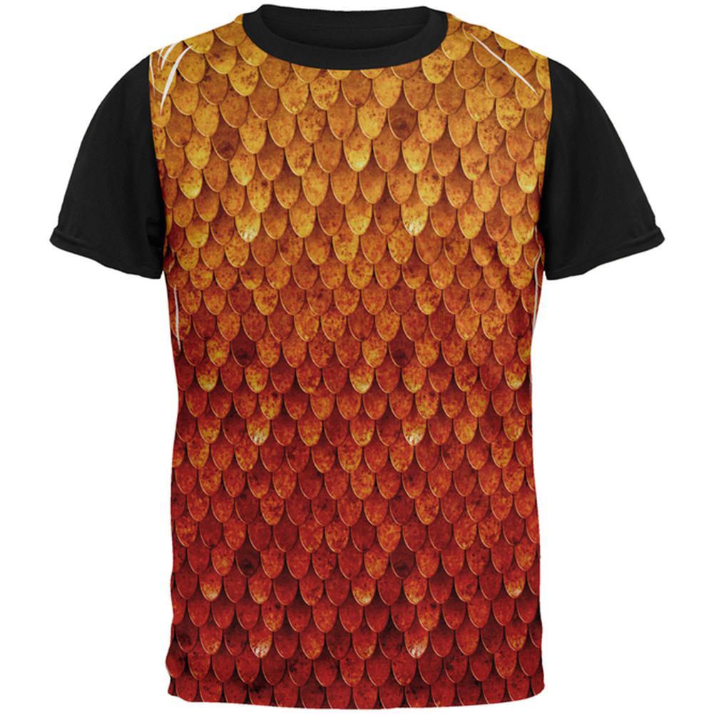 Halloween Red Fire Dragon Rider Armor All Over Mens Black Back T Shirt