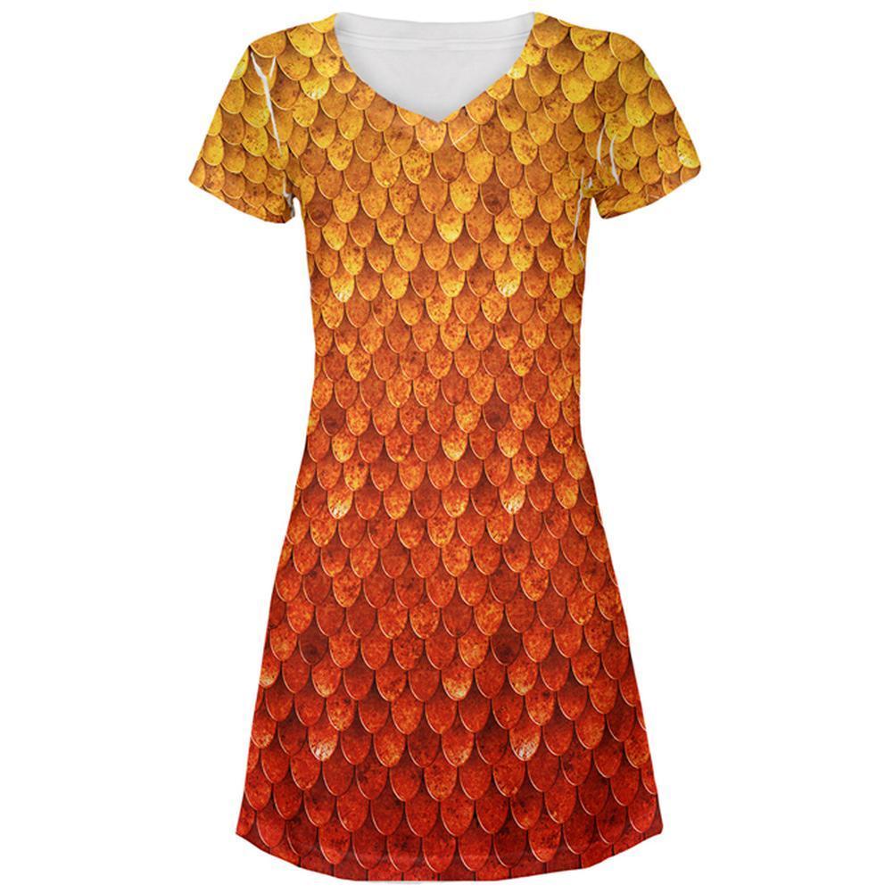 Halloween Red Fire Dragon Rider Armor All Over Juniors Beach Cover-Up Dress