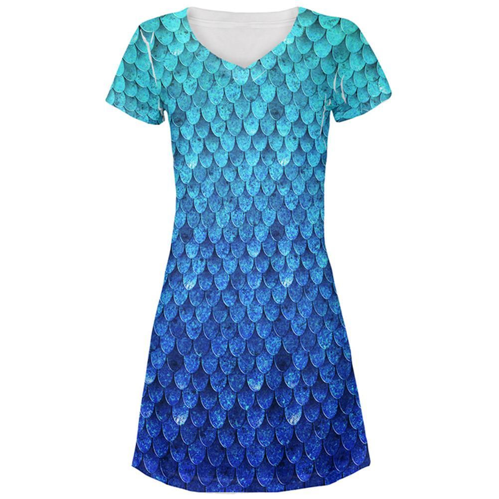 Halloween Blue Frost Dragon Rider Armor All Over Juniors Beach Cover-Up Dress