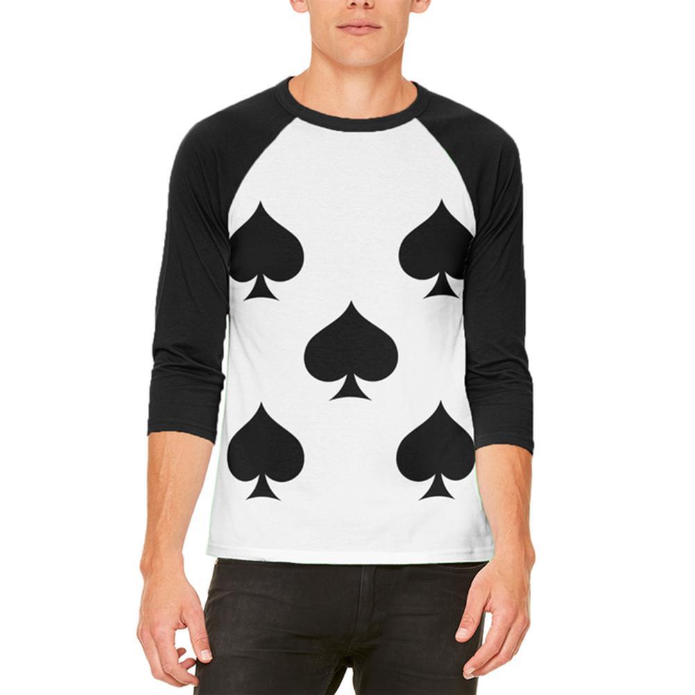 Halloween Five of Spades Card Soldier Costume Mens Raglan T Shirt