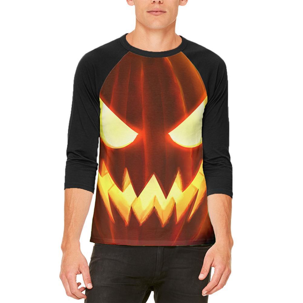 Halloween Scary Jack-O-Lantern Costume Mens Raglan T Shirt