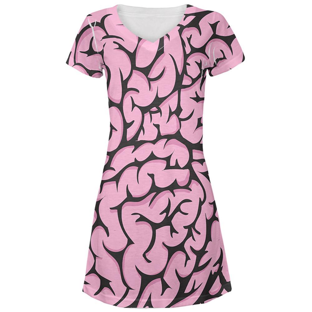 Halloween Pink Brains Costume All Over Juniors Beach Cover-Up Dress