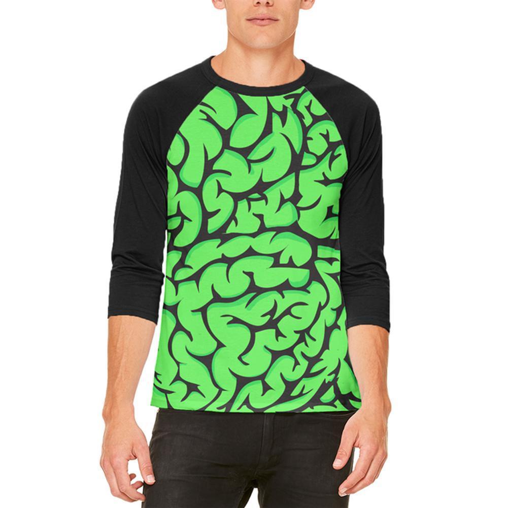 Halloween Green Zombie Brains Costume Mens Raglan T Shirt