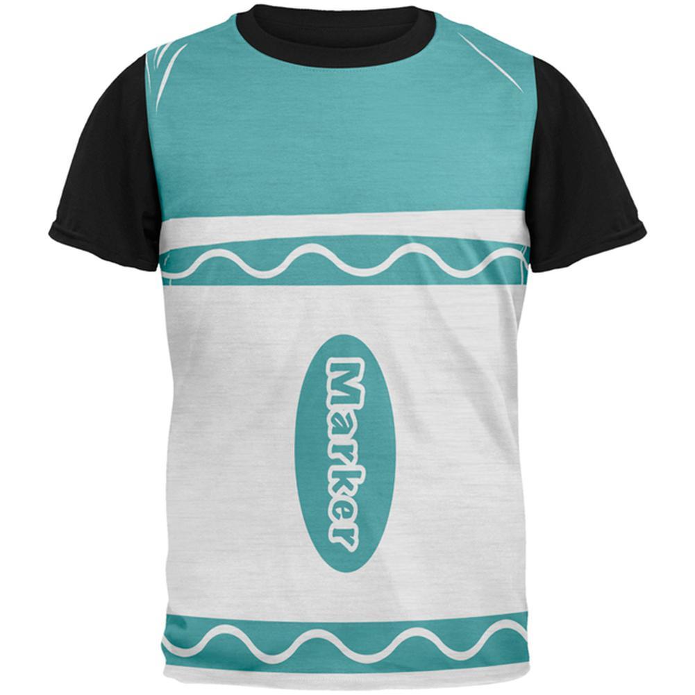 Halloween Marker Costume Aqua Blue All Over Mens Black Back T Shirt