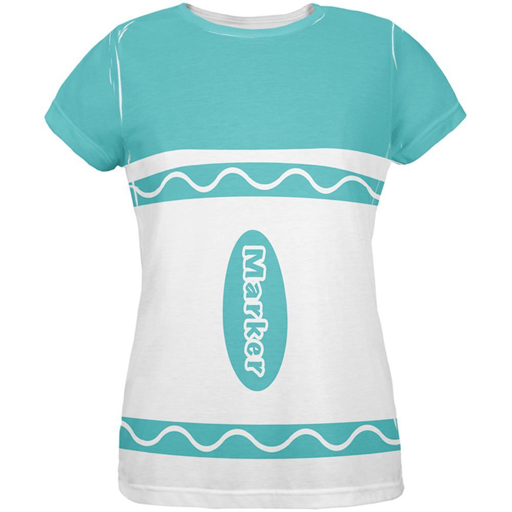 Halloween Marker Costume Aqua Blue All Over Womens T Shirt