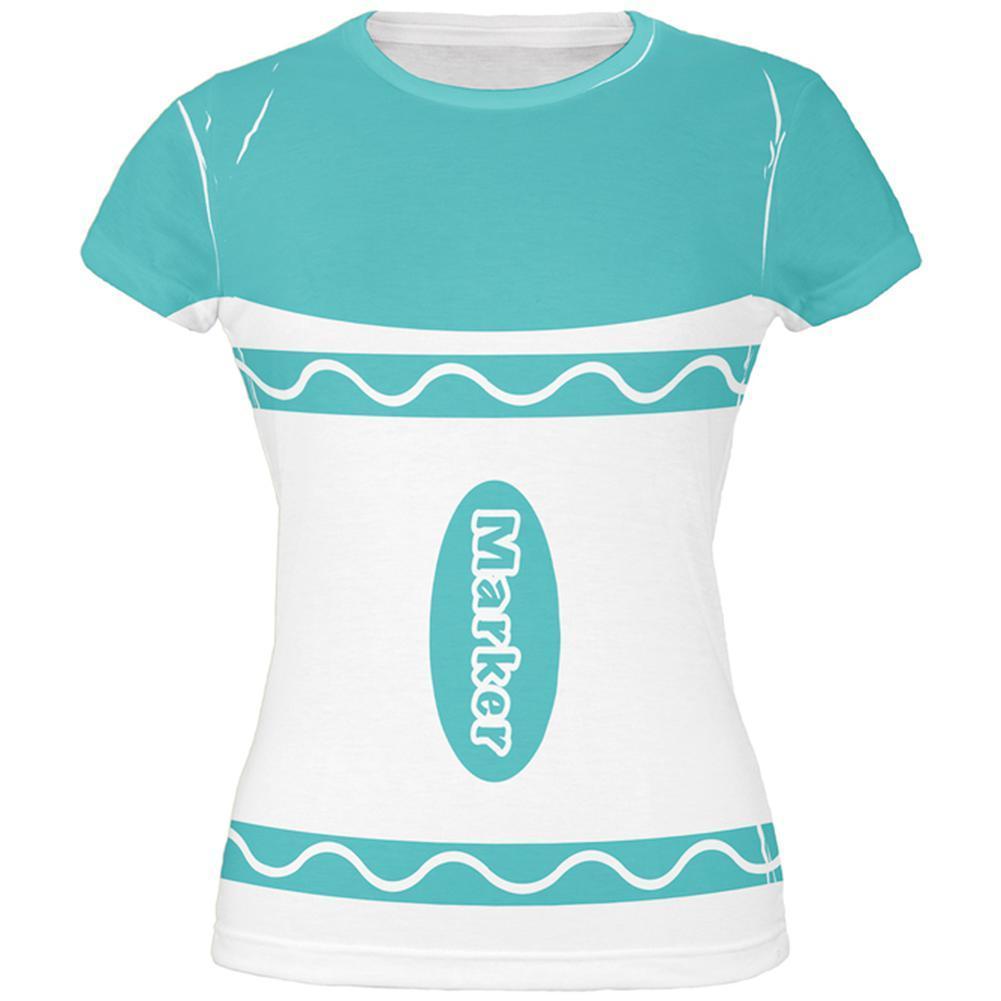 Halloween Marker Costume Aqua Blue All Over Juniors T Shirt