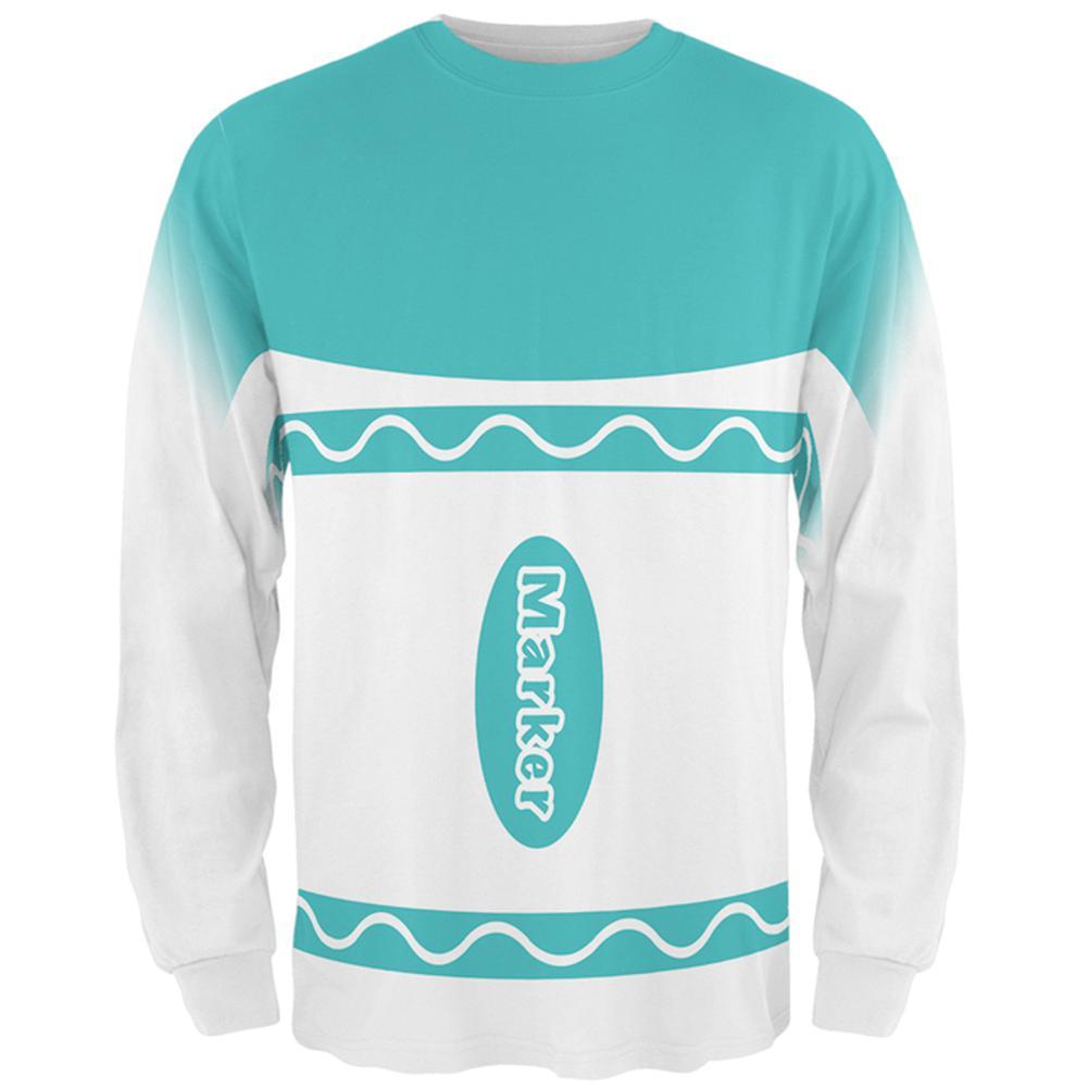 Halloween Marker Costume Aqua Blue All Over Mens Long Sleeve T Shirt