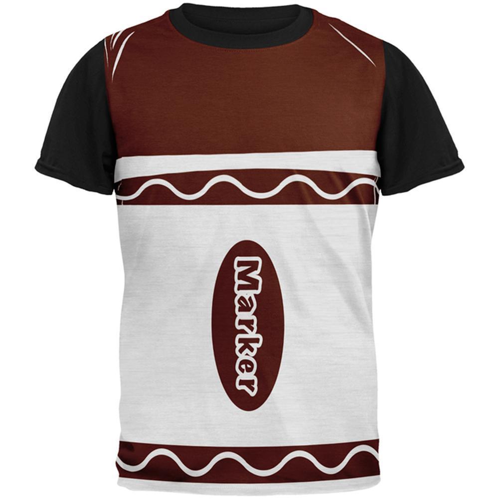 Halloween Marker Costume Brown All Over Mens Black Back T Shirt