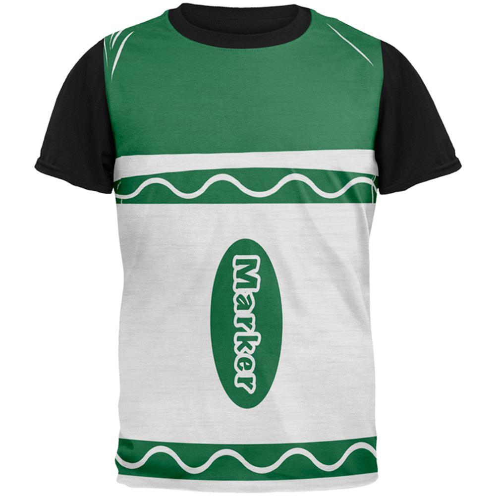 Halloween Marker Costume Green All Over Mens Black Back T Shirt
