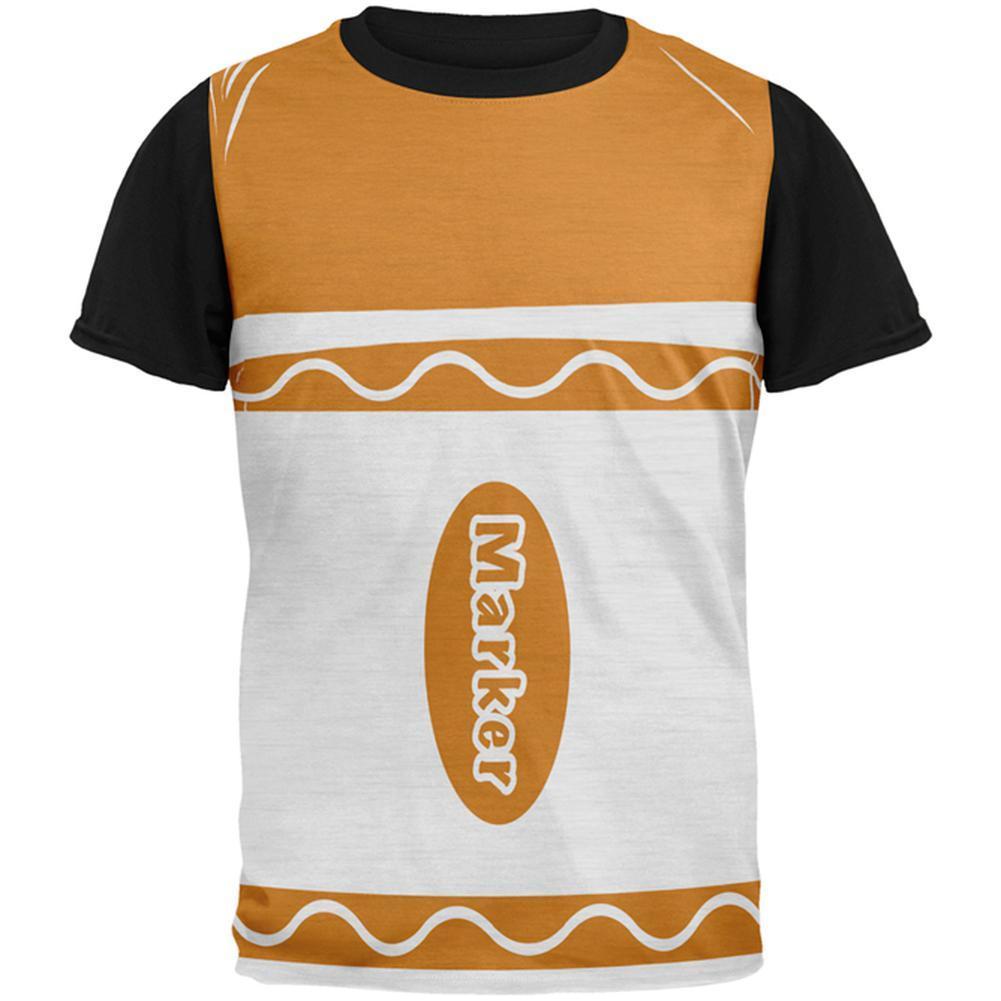 Halloween Marker Costume Orange All Over Mens Black Back T Shirt