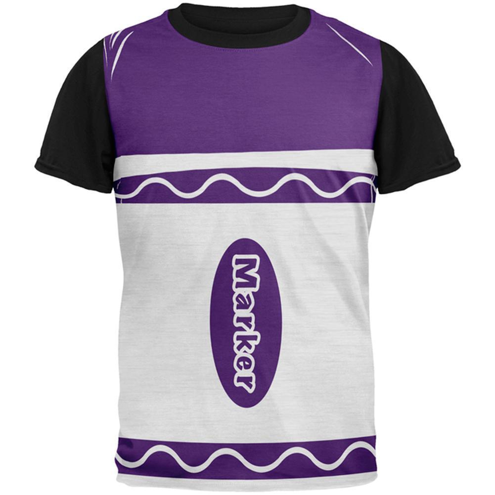 Halloween Marker Costume Purple All Over Mens Black Back T Shirt