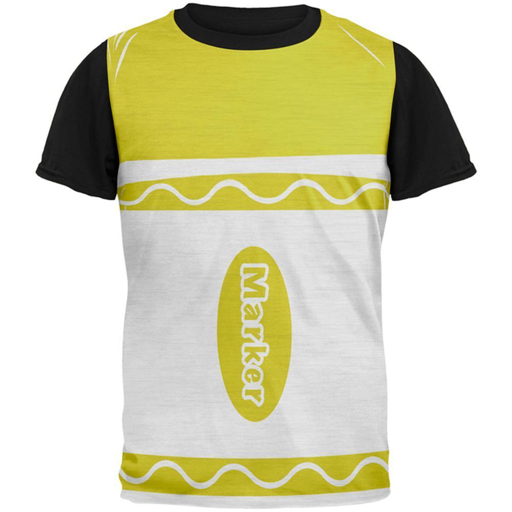 Halloween Marker Costume Yellow All Over Mens Black Back T Shirt