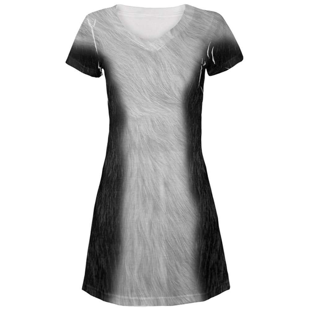 Halloween Tuxedo Black And White Cat Costume All Over Juniors Beach Cover-Up Dress