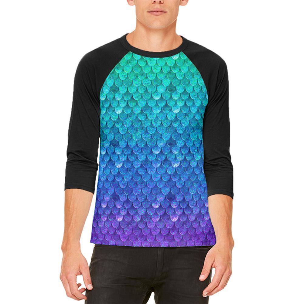 Halloween Mermaid Scales Costume Mens Raglan T Shirt