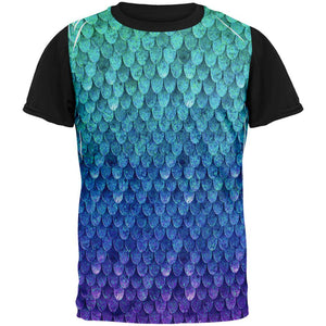 Halloween Mermaid Scales Costume All Over Mens Black Back T Shirt