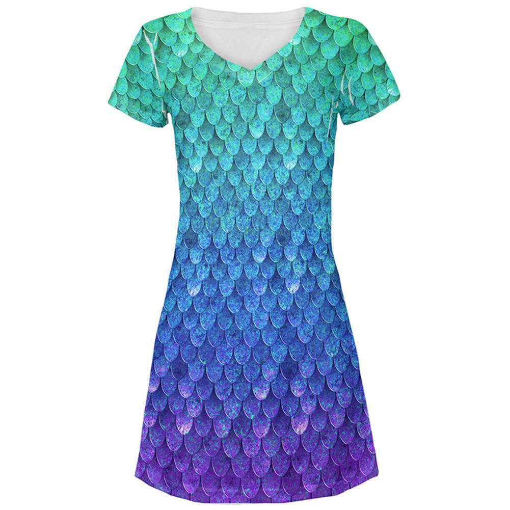 Halloween Mermaid Scales Costume All Over Juniors Beach Cover-Up Dress