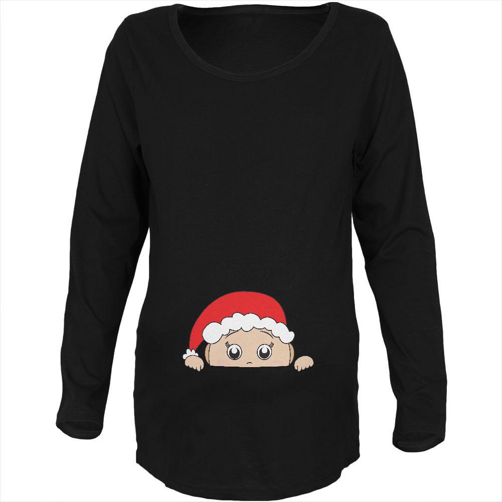 Christmas Peeking Baby Santa Maternity Soft Long Sleeve T Shirt