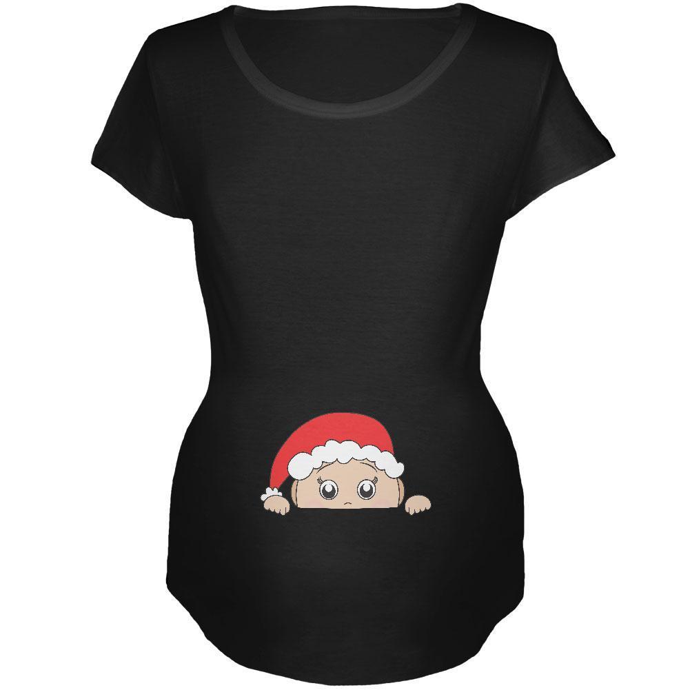 Christmas Peeking Baby Santa Maternity Soft T Shirt