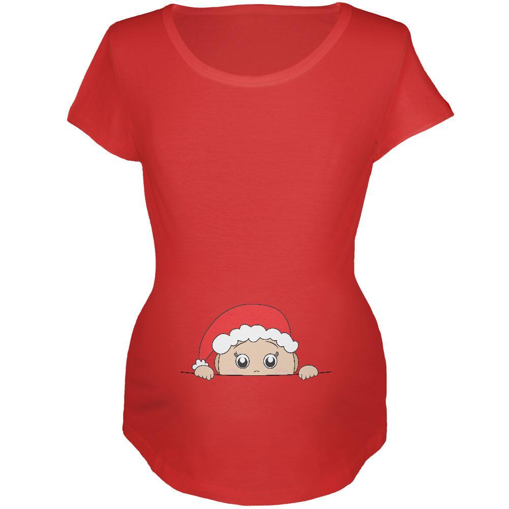 Christmas Peeking Baby Santa Maternity Soft T Shirt