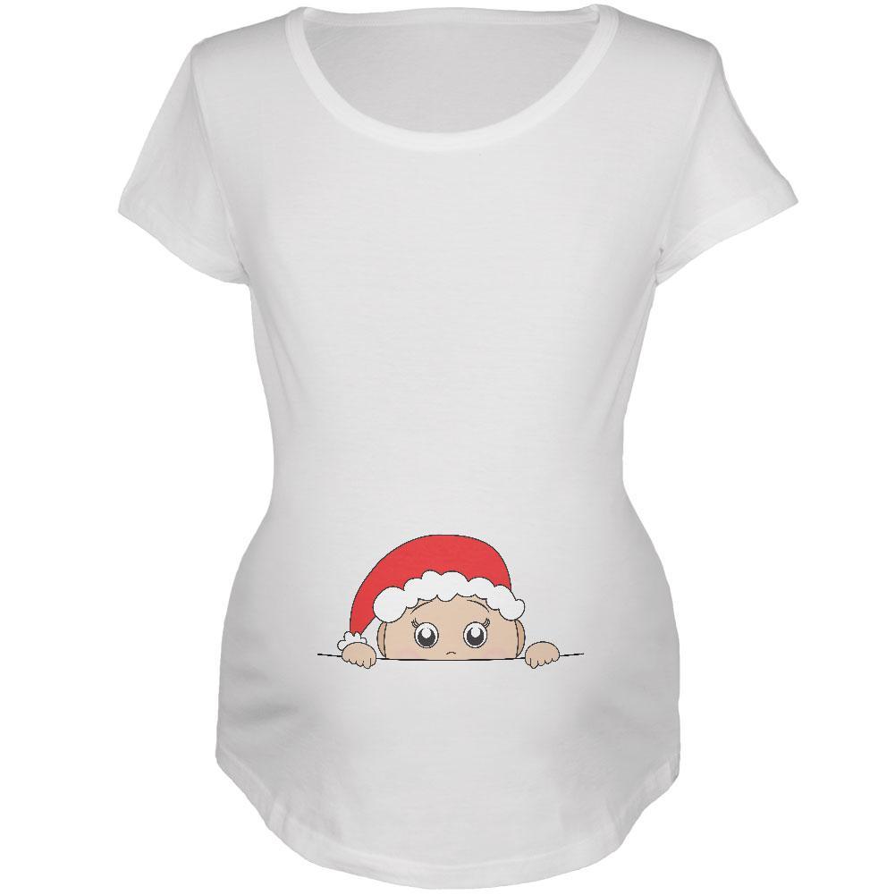 Christmas Peeking Baby Santa Maternity Soft T Shirt