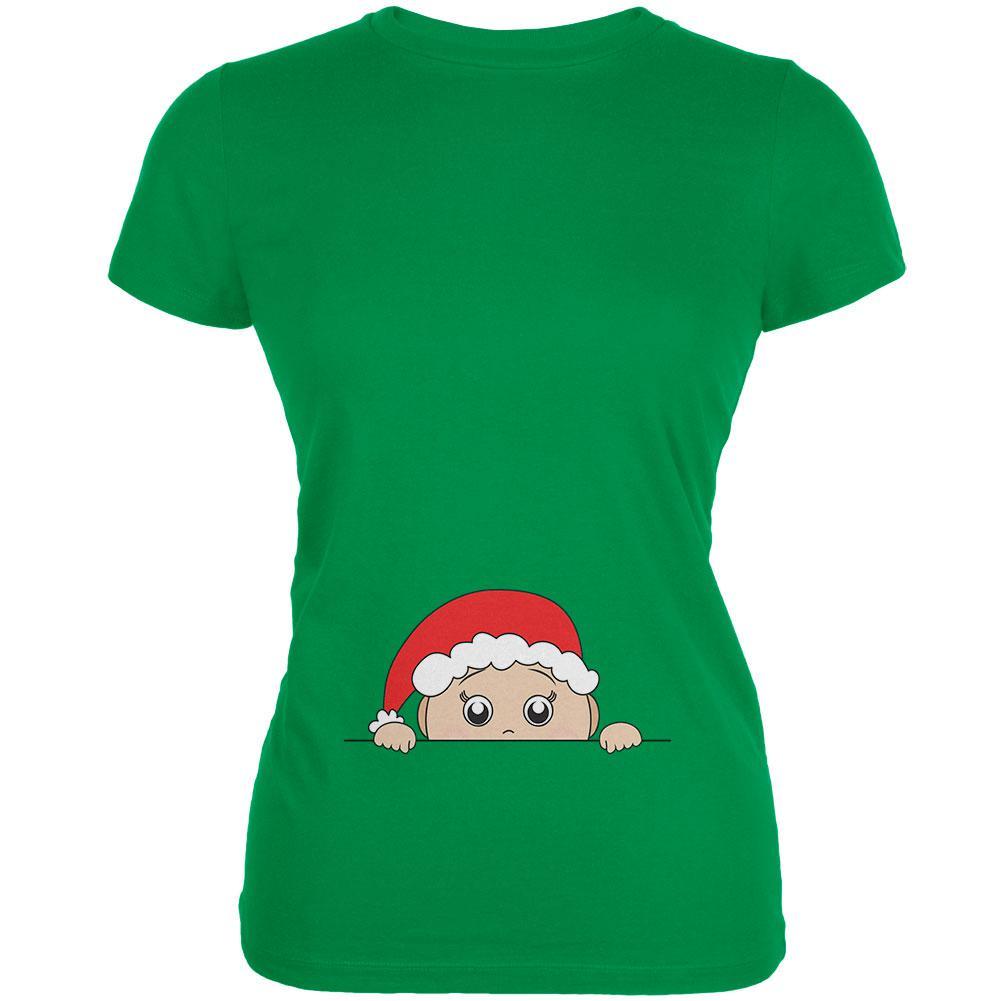 Christmas Peeking Baby Santa Juniors Soft T Shirt