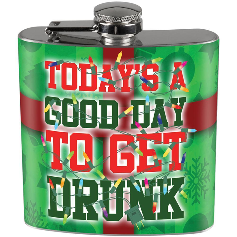 Christmas Good Day To Get Drunk Tangled Lights Full Wrap Steel Flask