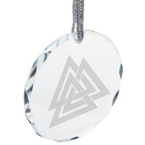 Christmas Viking Odin Valknut Etched Round Crystal Ornament