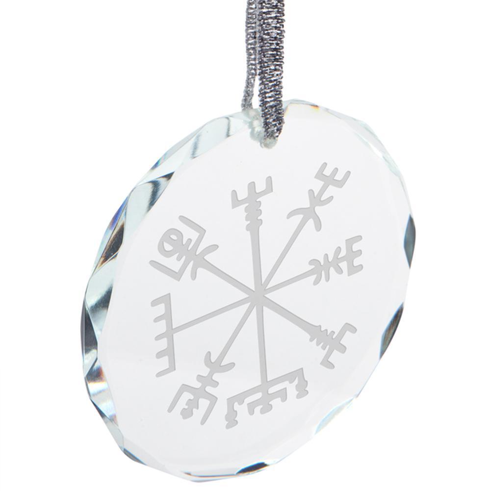 Christmas Viking Vegvisir Storm Compass Etched Round Crystal Ornament