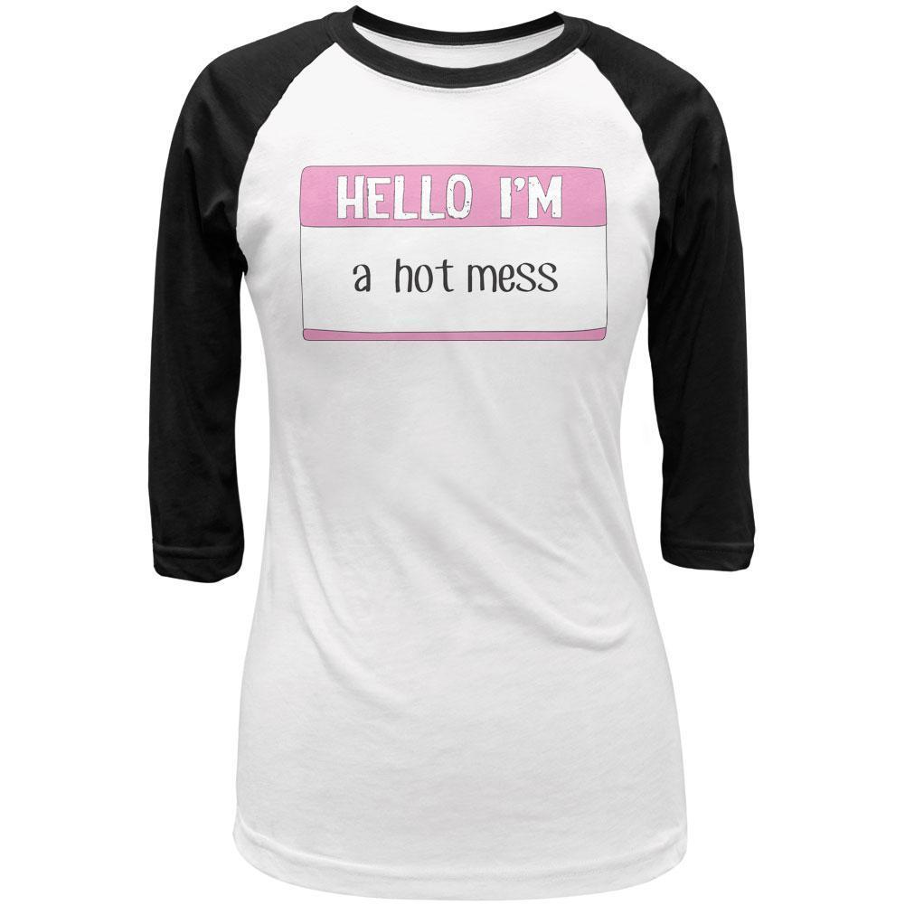 Halloween Hello I'm a Hot Mess Juniors 3/4 Sleeve Raglan T Shirt
