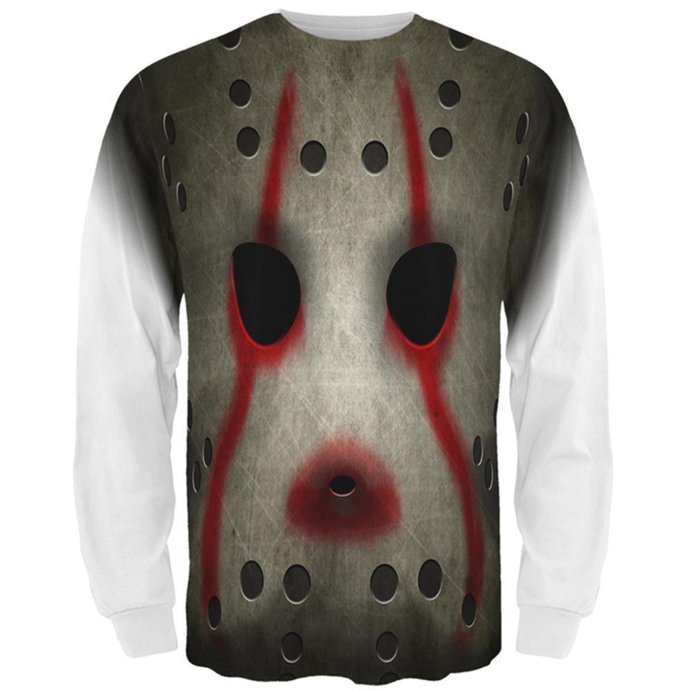 Halloween Horror Movie Hockey Mask Costume All Over Mens Long Sleeve T Shirt