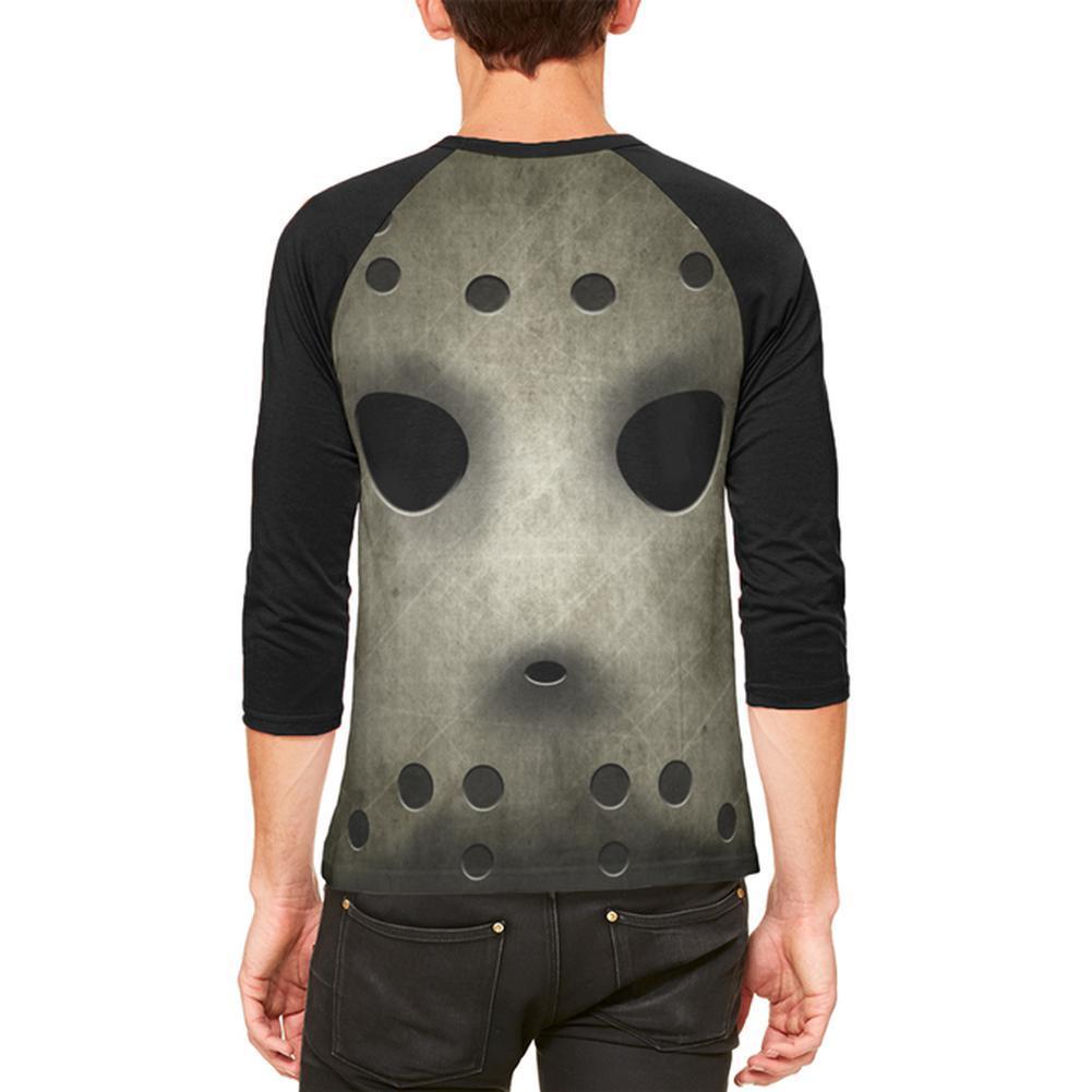 Halloween Horror Movie Hockey Mask Costume Mens Raglan T Shirt