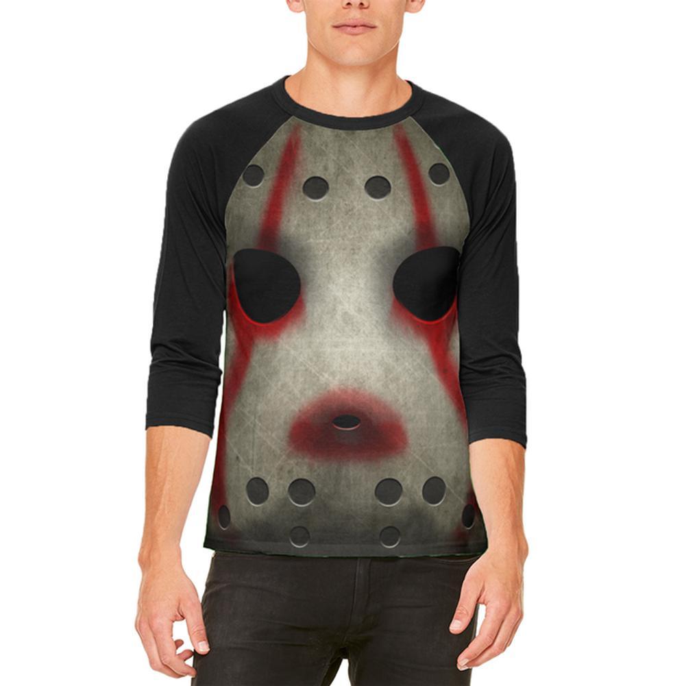 Halloween Horror Movie Hockey Mask Costume Mens Raglan T Shirt