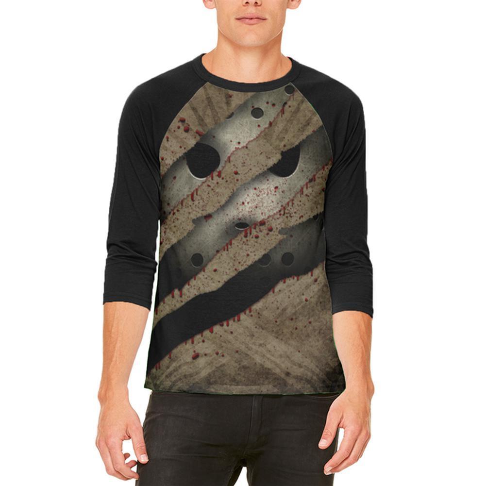 Halloween Horror Movie Mask Slasher Attack Mens Raglan T Shirt