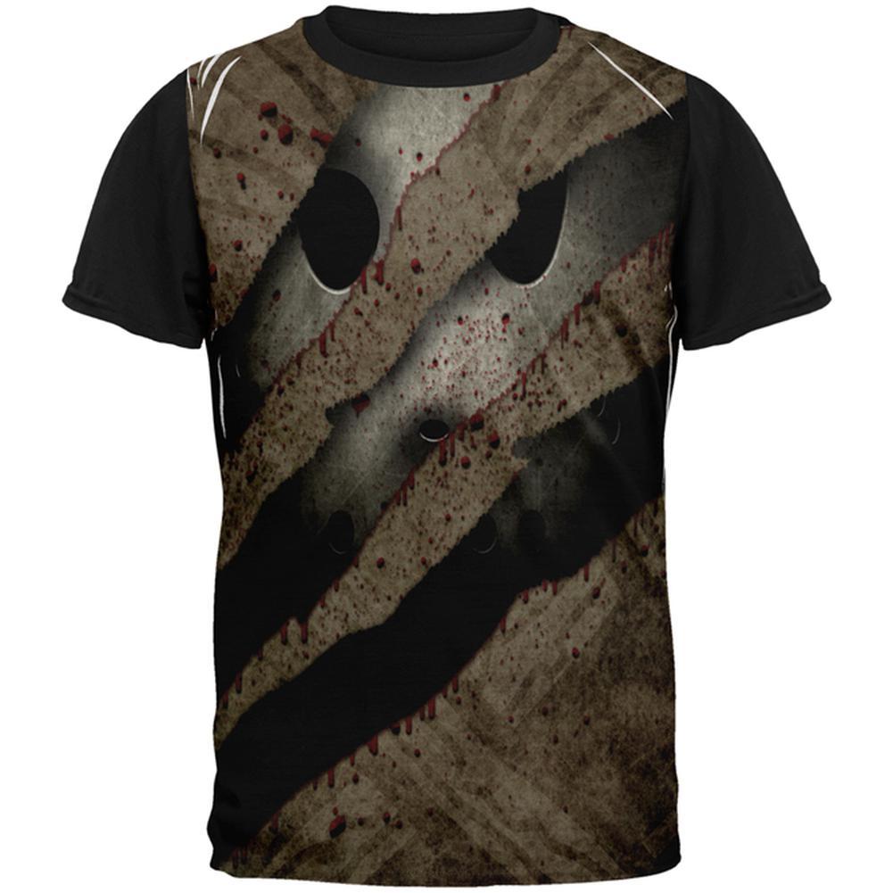 Halloween Horror Movie Mask Slasher Attack All Over Mens Black Back T Shirt