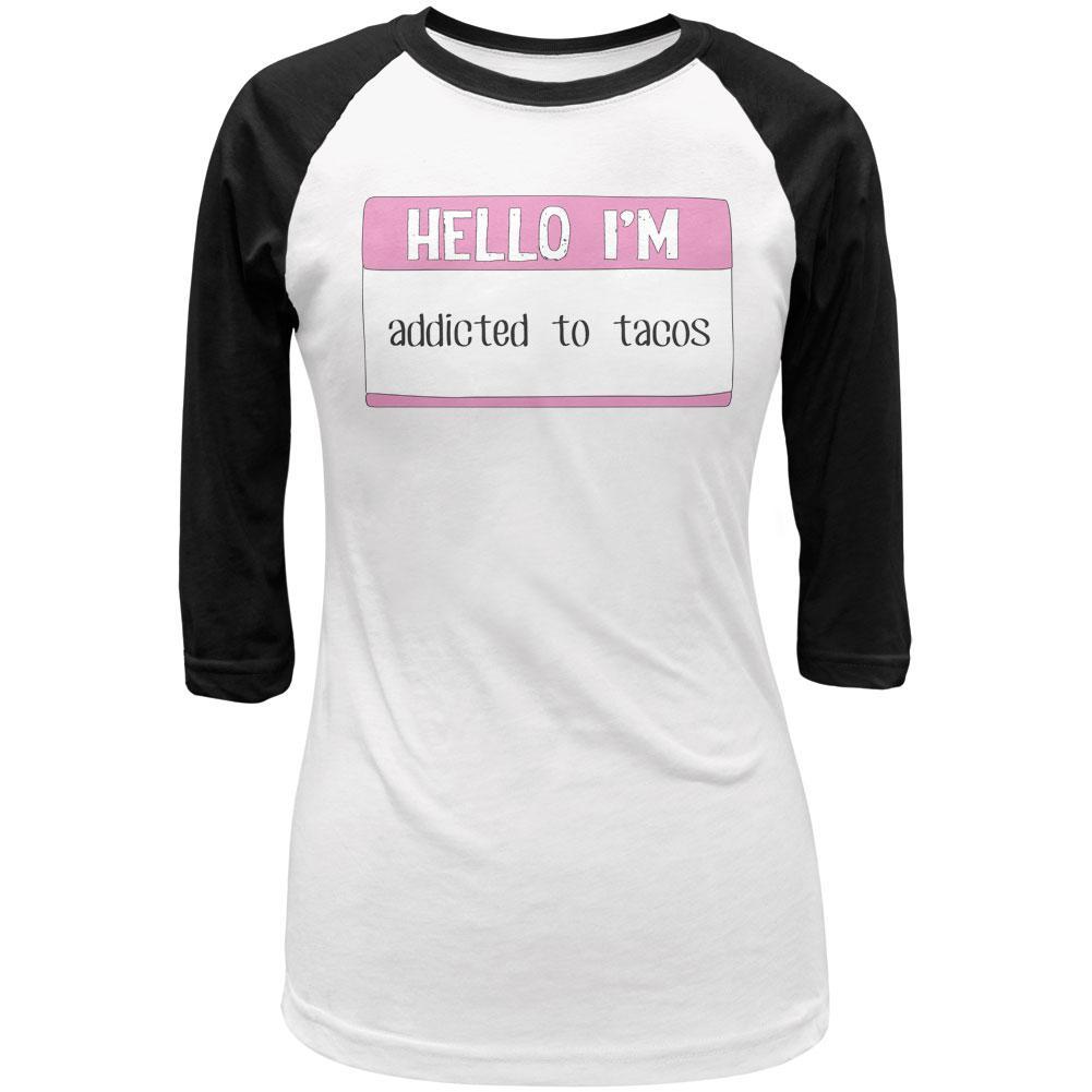 Halloween Hello I'm Addicted to Tacos Juniors 3/4 Sleeve Raglan T Shirt