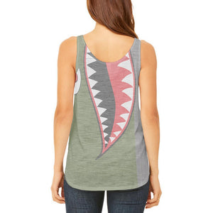 Halloween WWII Flying Tiger Fighter Shark Nose Art Juniors Flowy Side Slit Tank Top