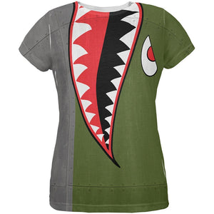 Halloween WWII Flying Tiger Fighter Shark Nose Art All Over Womens T Shirt