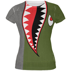 Halloween WWII Flying Tiger Fighter Shark Nose Art All Over Juniors T Shirt