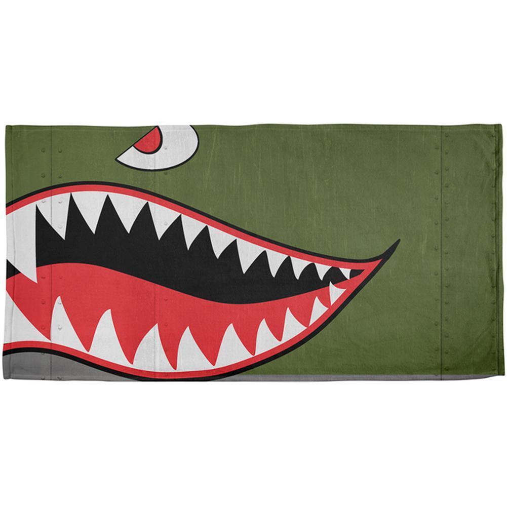 Halloween WWII Flying Tiger Fighter Shark Nose Art All Over Beach Towel
