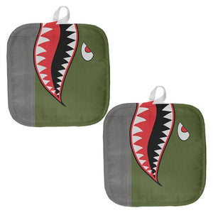 Halloween WWII Flying Tiger Fighter Shark Nose Art Pot Holder (Set of 2)