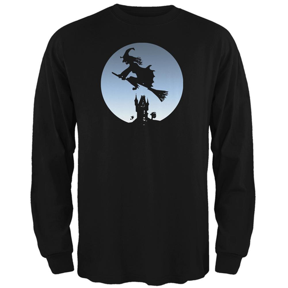 Halloween Witch Riding Broomstick Full Moon Mens Long Sleeve T Shirt