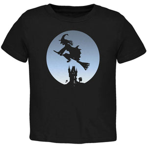 Halloween Witch Riding Broomstick Full Moon Toddler T Shirt