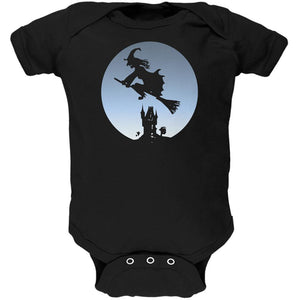 Halloween Witch Riding Broomstick Full Moon Soft Baby One Piece