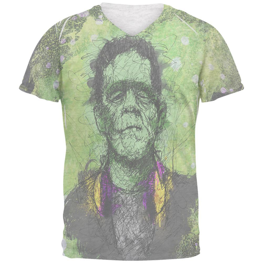 Halloween Frankenstein Raver Horror Movie Monster Mens Soft V-Neck T Shirt