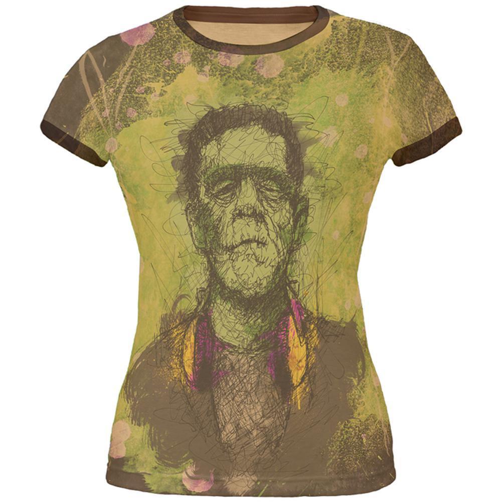 Halloween Frankenstein Raver Horror Movie Monster Juniors Soft Ringer T Shirt