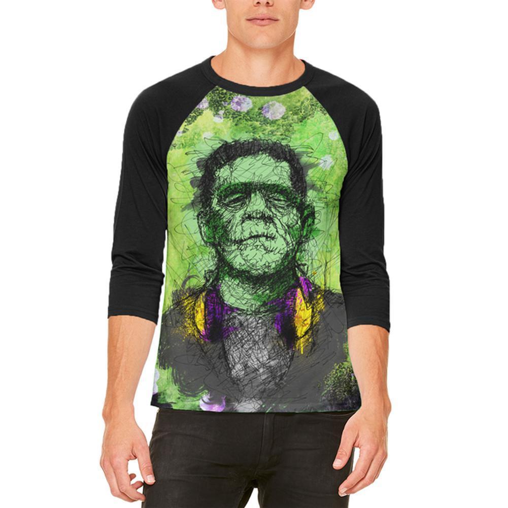 Halloween Frankenstein Raver Horror Movie Monster Mens Raglan T Shirt